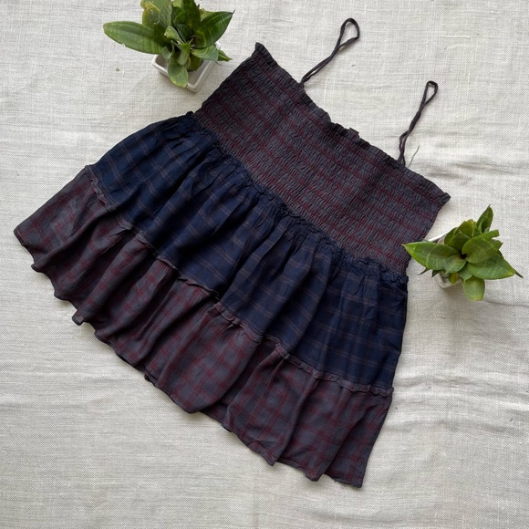 LOFT Tops - SOLD ❌ Brown and Blue Checked Smocked Top with noodle straps from LOFT